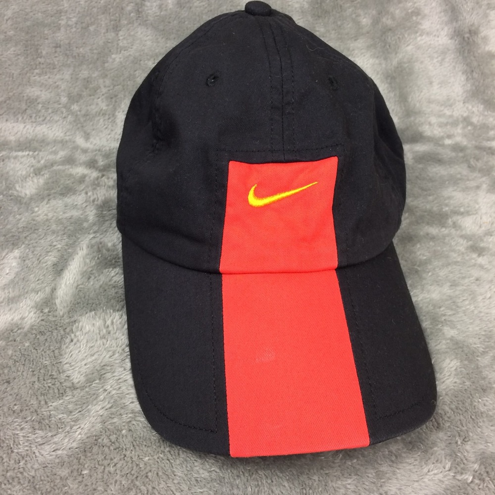 Nike MMIV Heritage 86 Hat Black Red Yellow Swoosh Adjustable Strapback Cap